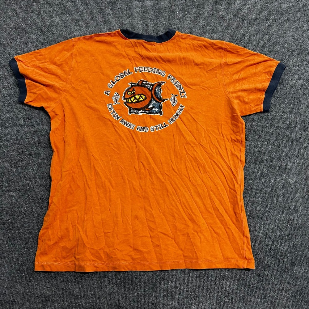 HYP T-Shirt Mens Size L Orange Ringer Graphic Cotton Global Feeding Frenzy 2005